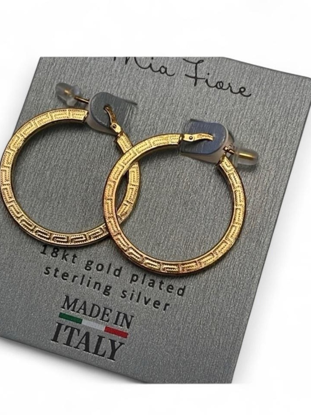 Mia Fiore Greek Key Gold Plated Sterling Silver Earrings NWT